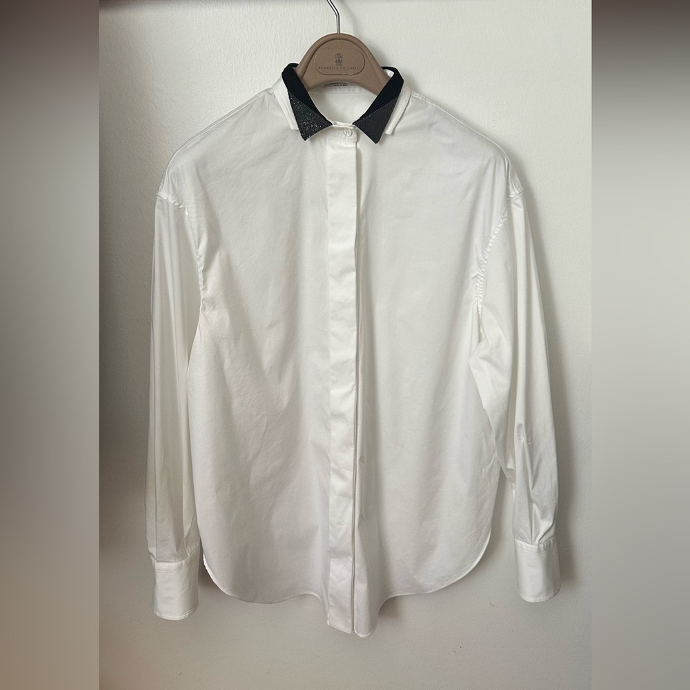 Cotton Blouse with sparkling collar | NWOT | size XS | Brunello Cucinelli